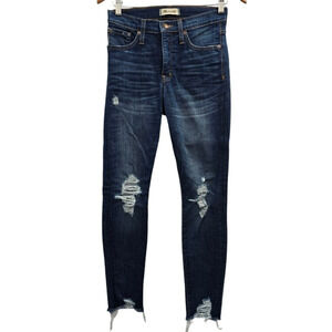Madewell Jeans Women 26 Blue Skinny Distressed 9" High Rise Stretch Fringe